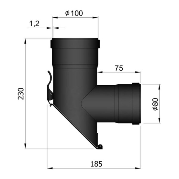 T-stykke hun/hun 45° dør med snaplås Ø80/Ø100